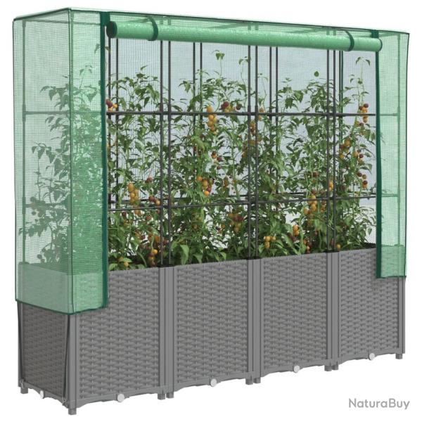 Jardini�re sur�lev�e avec housse aspect rotin 160x40x153 cm