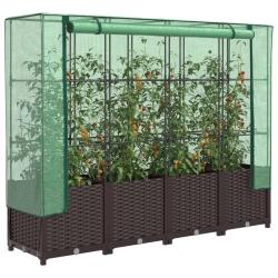 Jardini&egrave;re sur&eacute;lev&eacute;e avec housse aspect rotin 160x40x138 cm