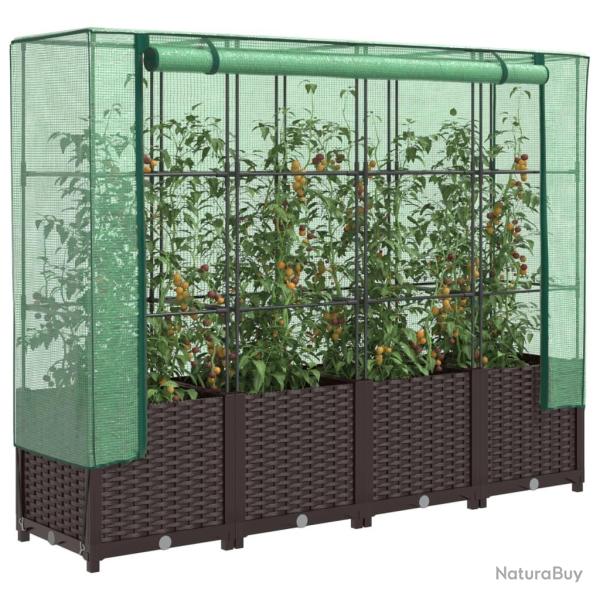 Jardini�re sur�lev�e avec housse aspect rotin 160x40x138 cm