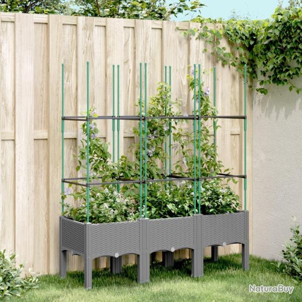 Jardinire avec treillis Gris clair 120x40x142,5 cm PP alsavelo