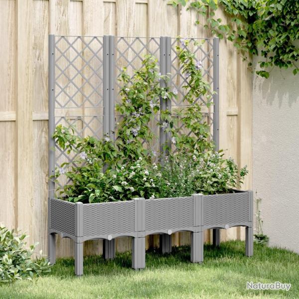 Jardinire avec treillis gris clair 120x40x142 cm PP alsavelo