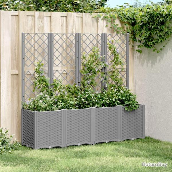 Jardinire avec treillis gris clair 160x40x140 cm PP alsavelo