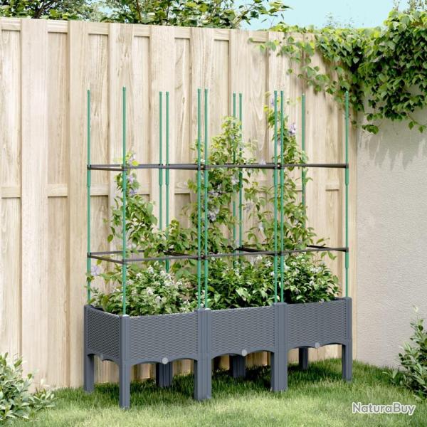 Jardinire avec treillis bleu gris 120x40x142,5 cm PP alsavelo
