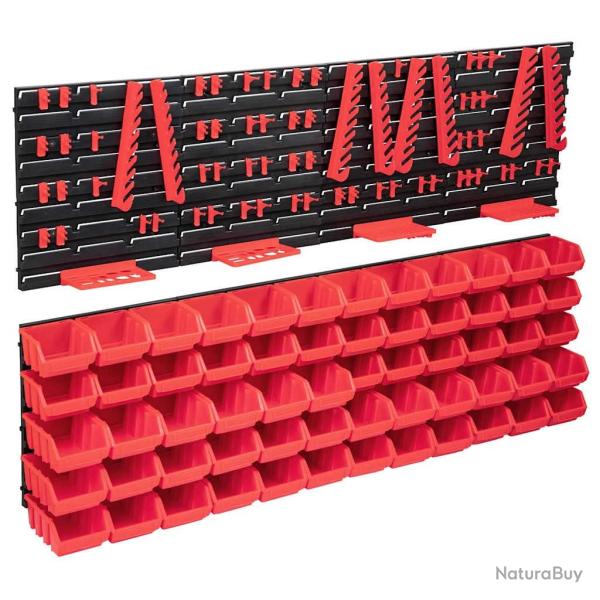 Kit de bacs de stockage et panneaux muraux 136pcs rouge et noir