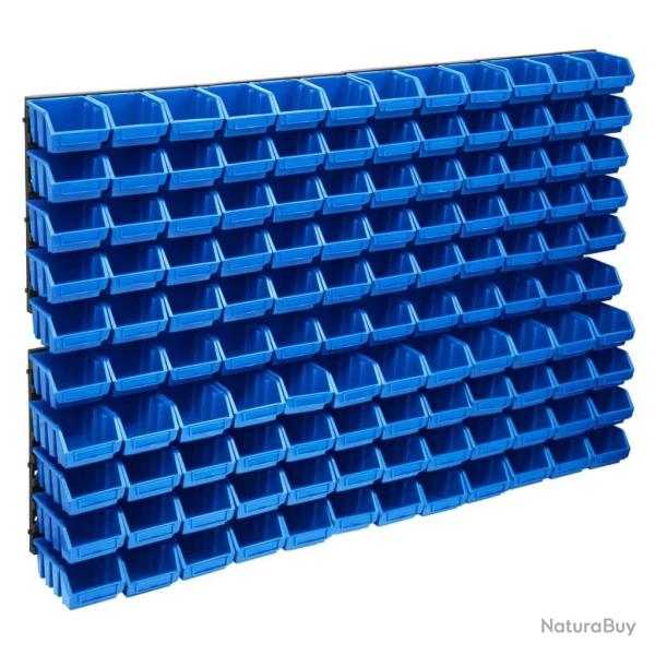 Kit de bacs de stockage et panneaux muraux 128 pcs Bleu et noir