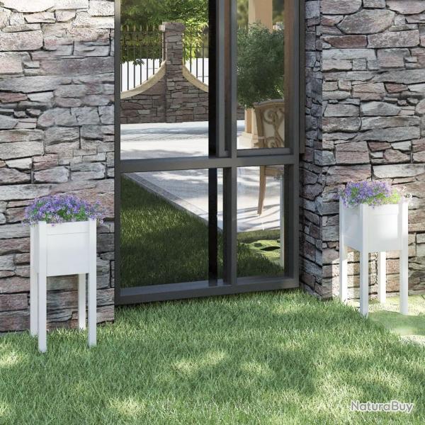 Jardini�res d'ext�rieur 2 pcs Blanc 31x31x70 cm Bois de pin