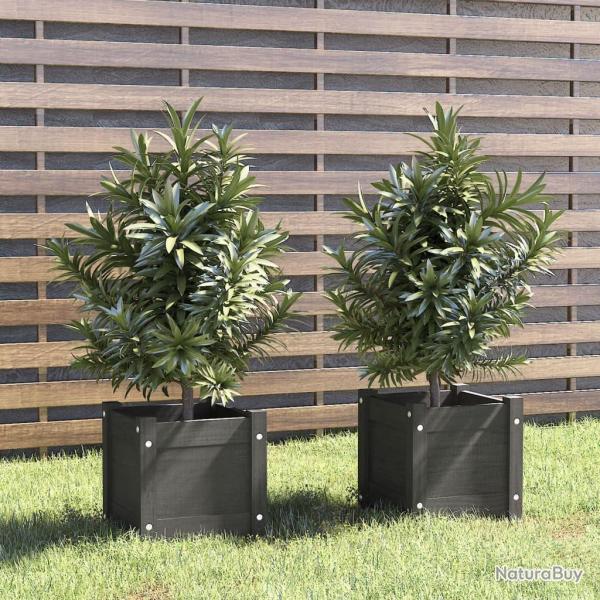 Jardinires d'extrieur 2 pcs Gris 31x31x31 cm Bois de pin alsavelo