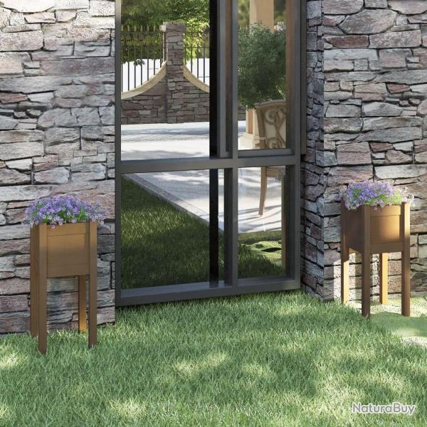 Jardinires d'extrieur 2 pcs Marron miel 31x31x70cm Pin massif alsavelo