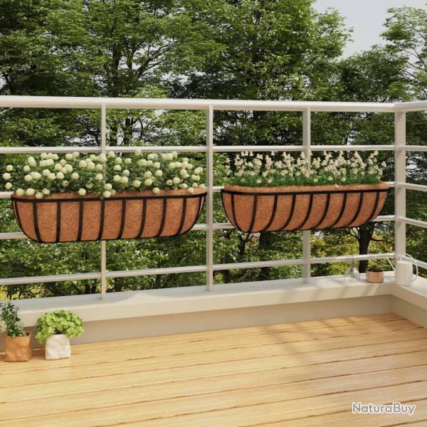Jardini�res murales 2 pcs en coco noir 76x21x16 cm acier