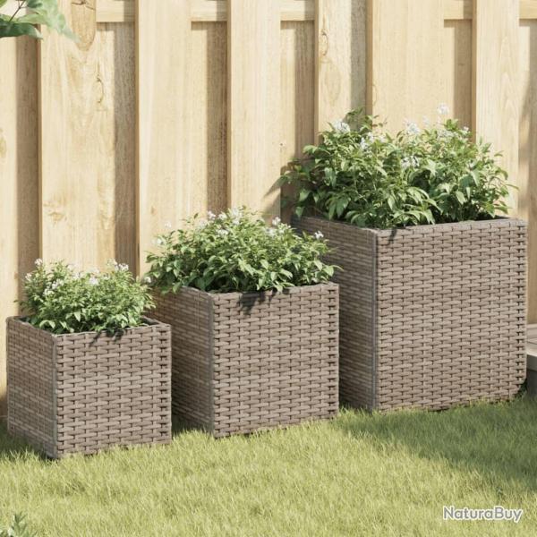 Jardini�res d'ext�rieur 3 pcs gris r�sine tress�e