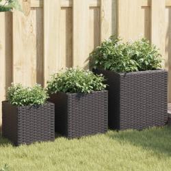 Jardini&egrave;res d'ext&eacute;rieur 3 pcs noir r&eacute;sine tress&eacute;e