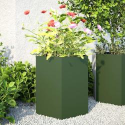 Jardini&egrave;res 2 pcs vert olive hexagone 46x40x45 cm acier