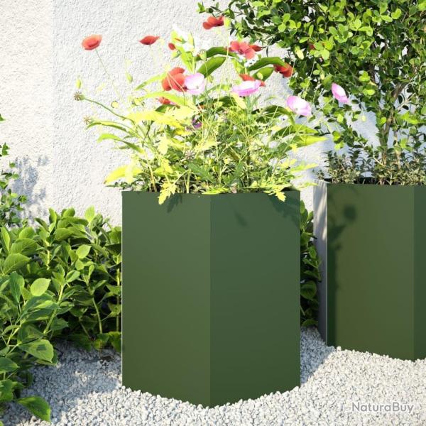 Jardinires 2 pcs vert olive hexagone 46x40x45 cm acier alsavelo