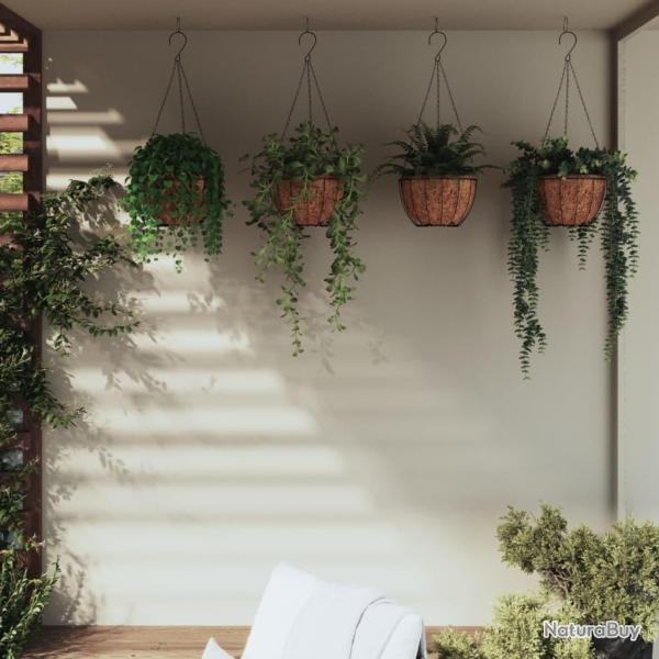Jardinires suspendues 4 pcs avec doublure coco Noir  35x52 cm alsavelo