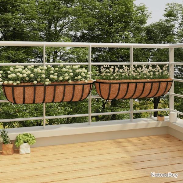 Jardini�res murales 2 pcs en coco noir 91x20x23 cm acier