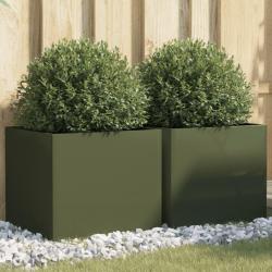 Jardini&egrave;res 2 pcs vert olive 42x40x39 cm acier alsavelo