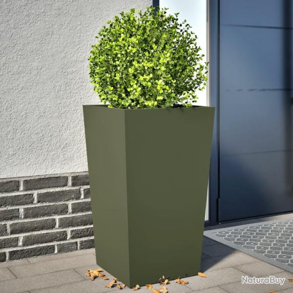 Jardinires 2 pcs vert olive 45x45x75 cm acier alsavelo