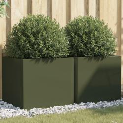 Jardini&egrave;res 2 pcs vert olive 49x47x46 cm acier