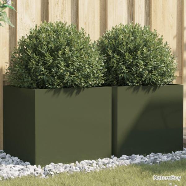 Jardini�res 2 pcs vert olive 49x47x46 cm acier alsavelo