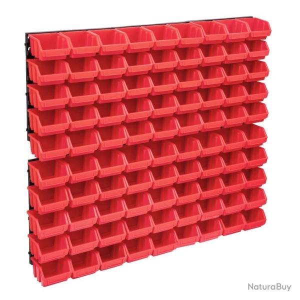 Kit de bacs de stockage et panneaux muraux 96 pcs Rouge et noir