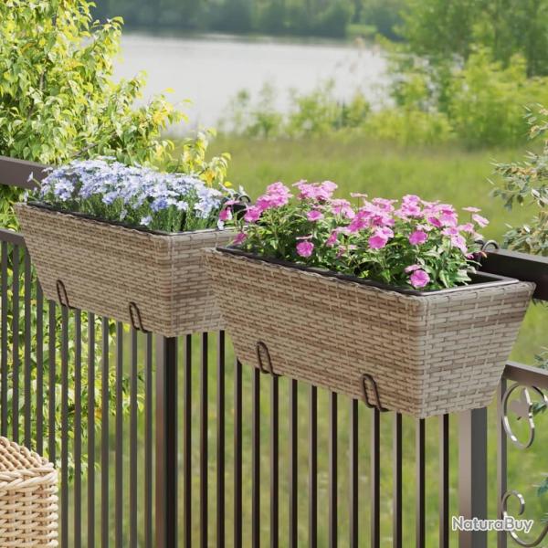 Jardinires avec crochets 2 pcs gris rsine tresse alsavelo