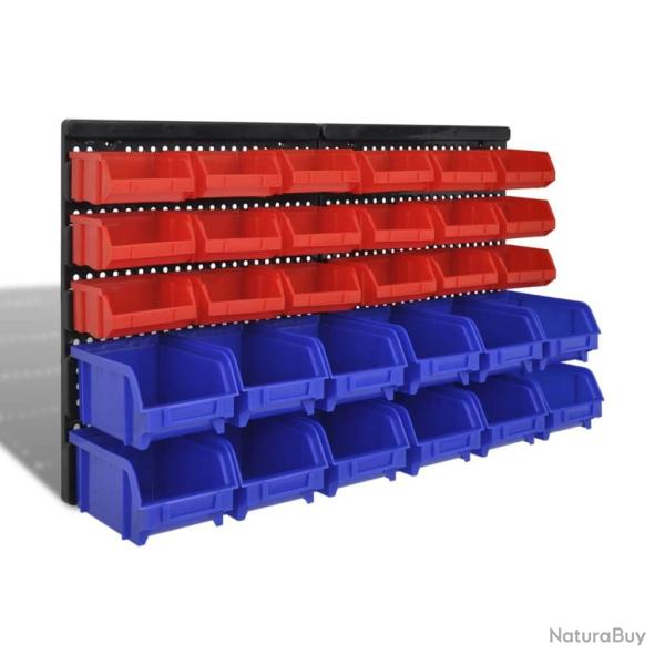 Jeu de paniers muraux de stockage Plastique 30pcs Bleu et rouge