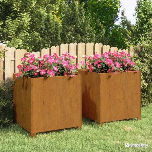 Jardini�res avec pieds 2 pcs Rouill� 49x47x50 cm Acier corten alsavelo