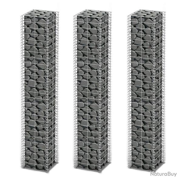 Jeu de panier de gabion 3 pcs Fil galvanis 25x25x150 cm alsavelo
