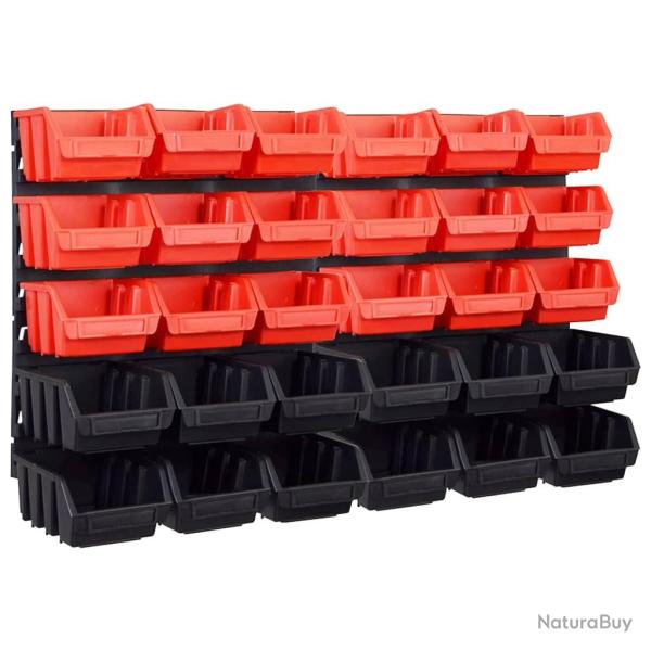 Kit de bacs de stockage et panneaux muraux 32 pcs rouge et noir