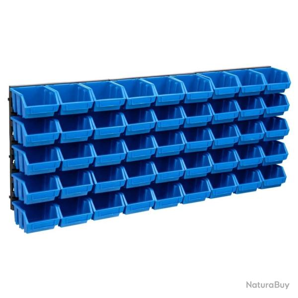 Kit de bacs de stockage et panneaux muraux 48 pcs Bleu et noir