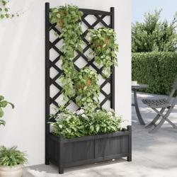 Jardini&egrave;re avec treillis noir bois massif de sapin