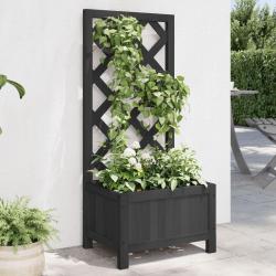Jardini&egrave;re avec treillis noir bois massif de sapin