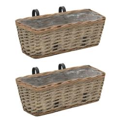 Jardini&egrave;re de balcon 2 pcs Osier avec doublure en PE 40 cm