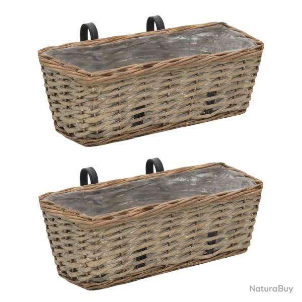 Jardini�re de balcon 2 pcs Osier avec doublure en PE 40 cm