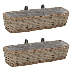 Jardini&egrave;re de balcon 2 pcs Osier avec doublure en PE 60 cm