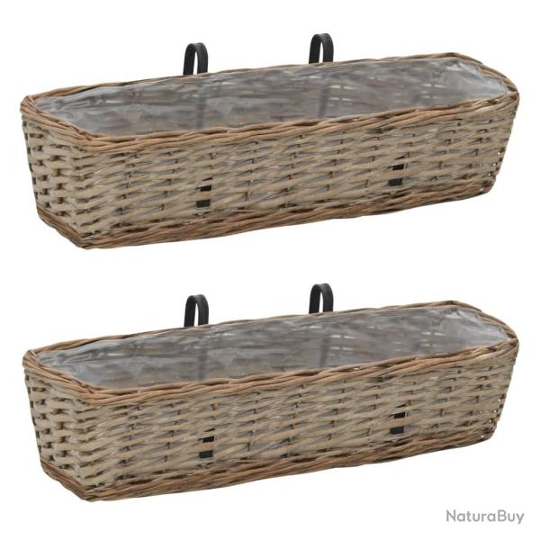 Jardini�re de balcon 2 pcs Osier avec doublure en PE 60 cm
