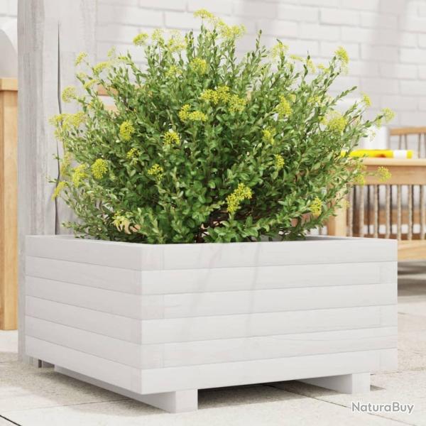 Jardinire blanc 50x50x26,5 cm bois de pin massif alsavelo