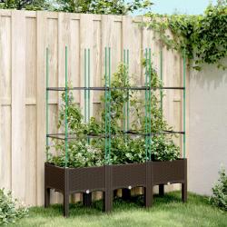 Jardini&egrave;re avec treillis marron 120x40x142,5 cm PP