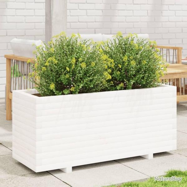 Jardinire blanc 110x40x49,5 cm bois de pin massif alsavelo
