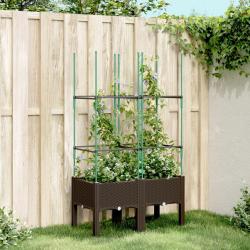 Jardini&egrave;re avec treillis marron 80x40x142,5 cm PP