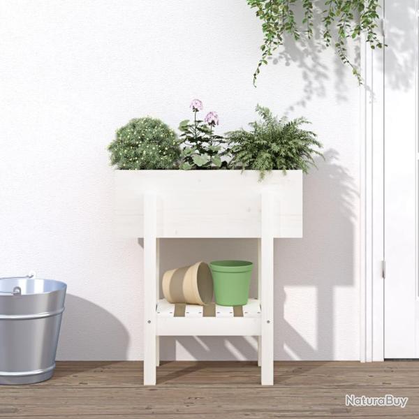 Jardinire blanc 62x30x69 cm bois massif de pin alsavelo
