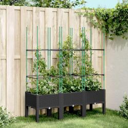 Jardini&egrave;re avec treillis noir 120x40x142,5 cm PP