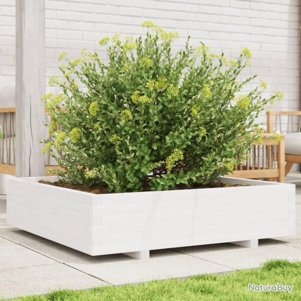 Jardinire blanc 100x100x26,5 cm bois de pin massif alsavelo