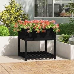 Jardini&egrave;re avec &eacute;tag&egrave;re Noir 82,5x82,5x81 cm Bois massif de pin