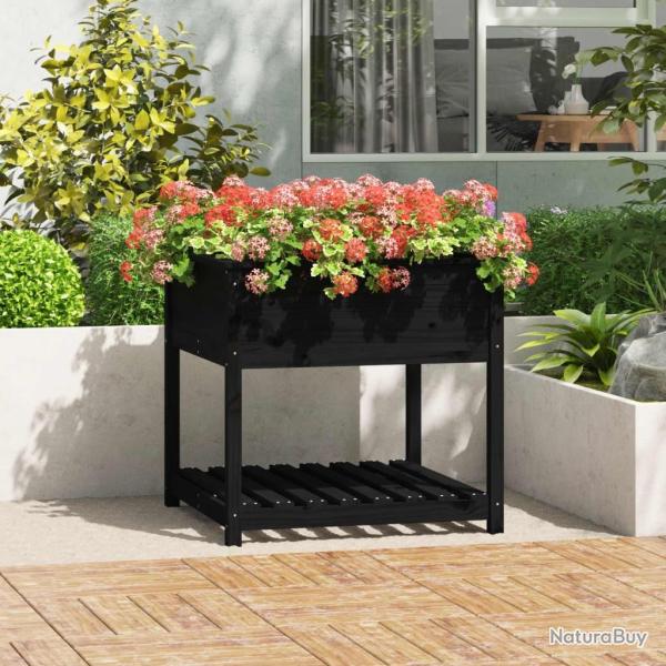 Jardini�re avec �tag�re Noir 82,5x82,5x81 cm Bois massif de pin