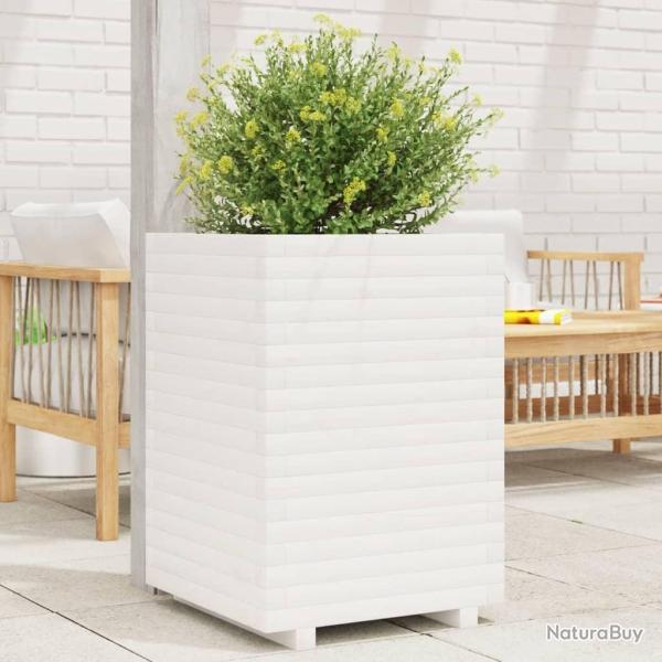 Jardinire blanc 50x50x72 cm bois de pin massif alsavelo