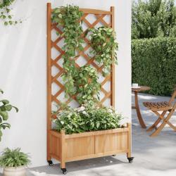 Jardini&egrave;re avec treillis et roues marron bois massif de sapin