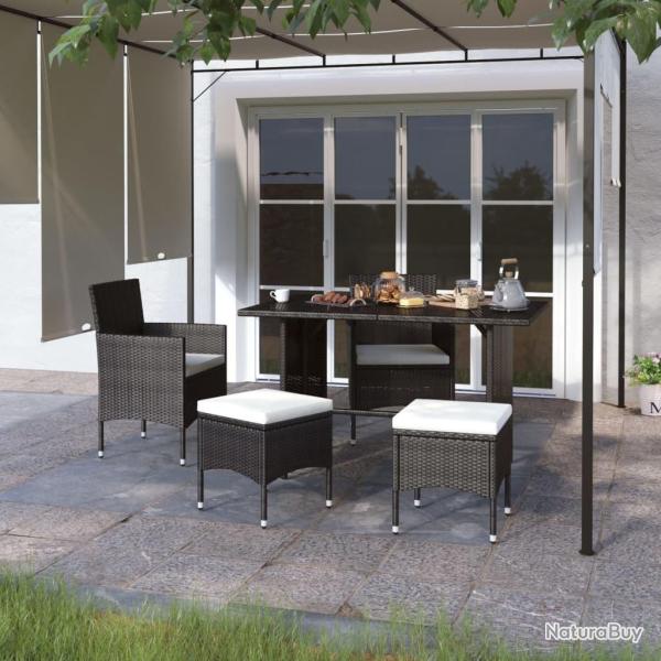 Jeu de chaise et tabouret de jardin 4 pcs R�sine tress�e Noir