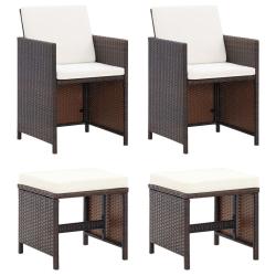 Jeu de chaise et tabouret de jardin 4 pcs R&eacute;sine tress&eacute;e Marron