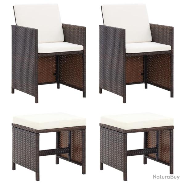 Jeu de chaise et tabouret de jardin 4 pcs R�sine tress�e Marron alsavelo